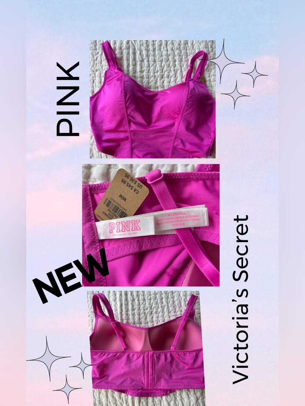 NWT PINK Victoria's Secret Hot Pink Longline Bralette Sz M